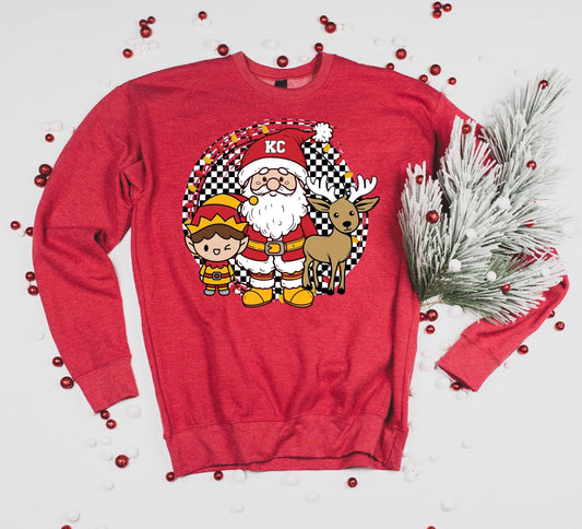 Santa Elf and Reindeer Kansas City Football Crewneck Sweatshirt