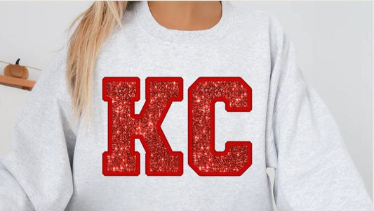 Kansas City Faux Glitter KC Football Sweatshirt