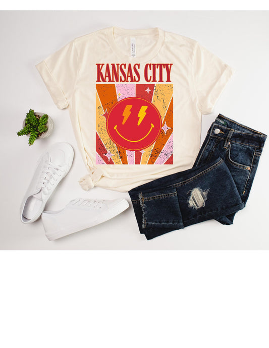 Kansas City Football Retro Preppy Happy Face T-shirt