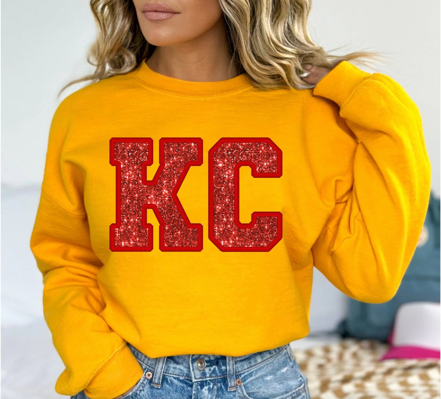 Kansas City Faux Glitter KC Football Sweatshirt