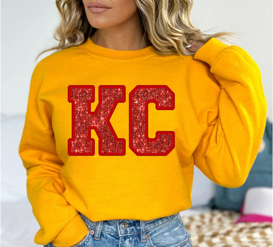 Kansas City Faux Glitter KC Football Sweatshirt