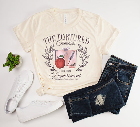 Tortured Teacher's Department T-shirt, Funny Teacher Shirt, Alls fair in love and lesson plans, TS Fan Teacher Appreciation Shirt