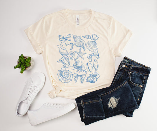 Coquette Seashell Tee, Beach Time Tee, Aesthetic, Summer Vibes, Coquette Summer Tee, Summer Tee, Girls Trip 2025, Retro Summer Tee