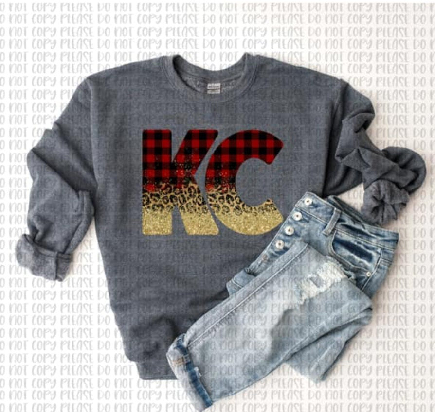 Buffalo Plaid and Glitter Kansas City Football Sweatshirt