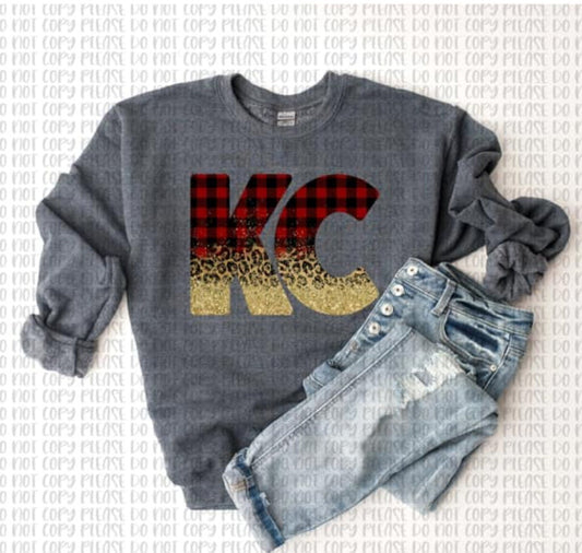Buffalo Plaid and Glitter Kansas City Football Sweatshirt