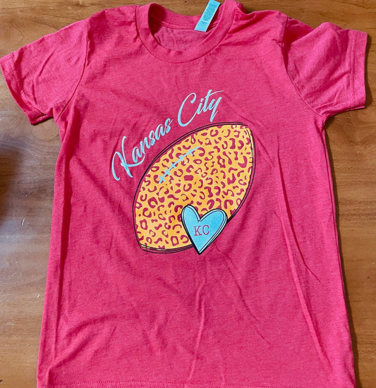 Kids Kansas City Leopard Print Football T-shirt