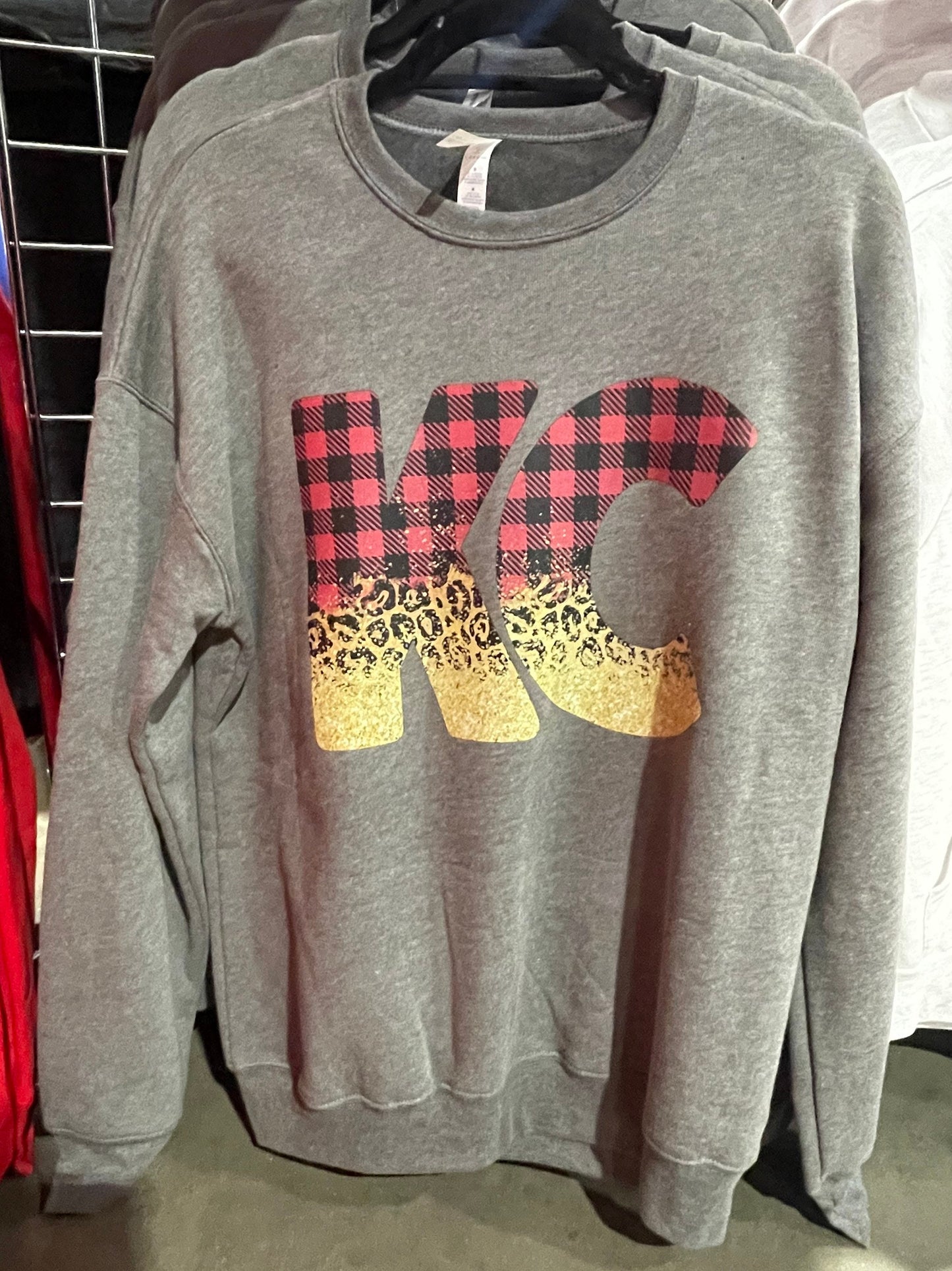 Buffalo Plaid and Glitter Kansas City Football Sweatshirt