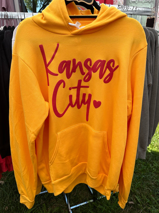 Kansas City Football Puff Ink Yellow Football Sweatshirt