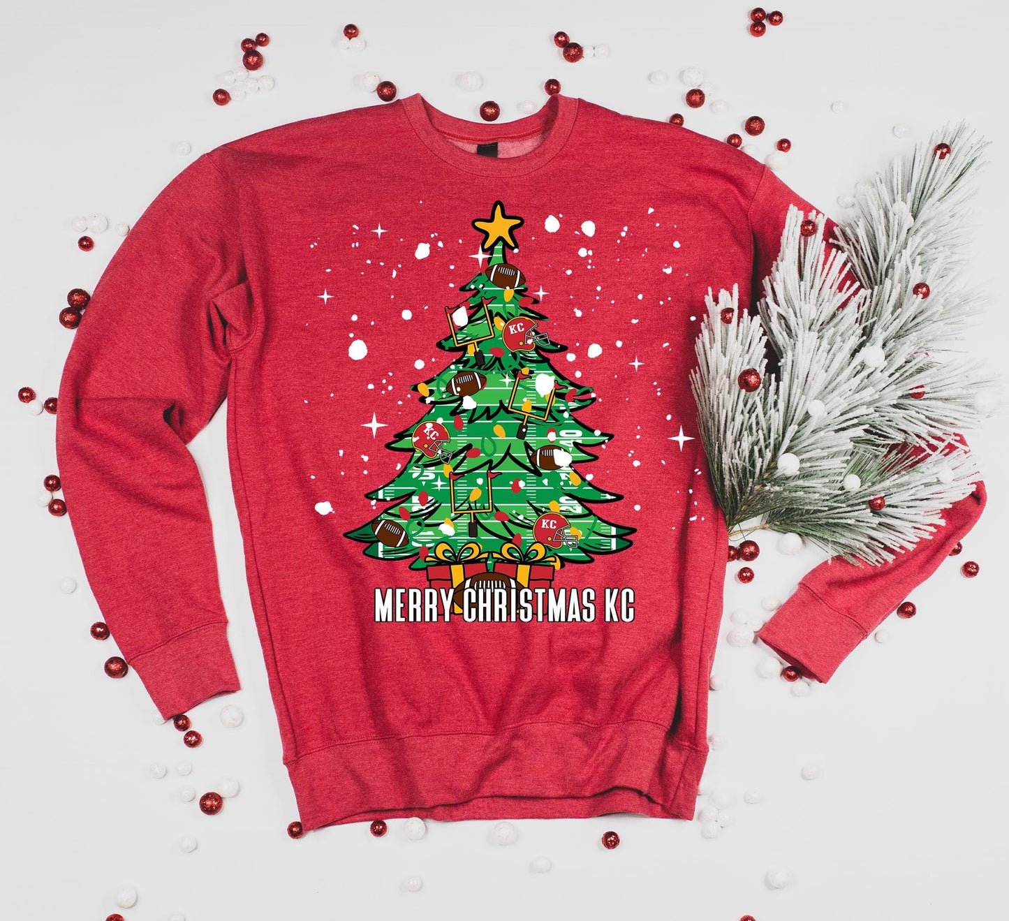 Kansas City Christmas Tree Football Crewneck Sweatshirt