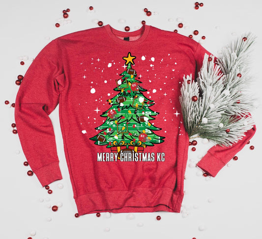 Kansas City Christmas Tree Football Crewneck Sweatshirt