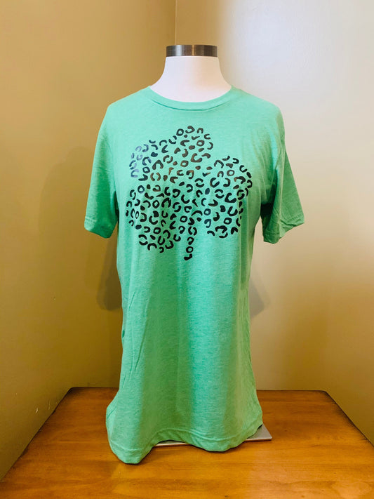 Leopard Print St Patrick’s Day Shamrock Tshirt