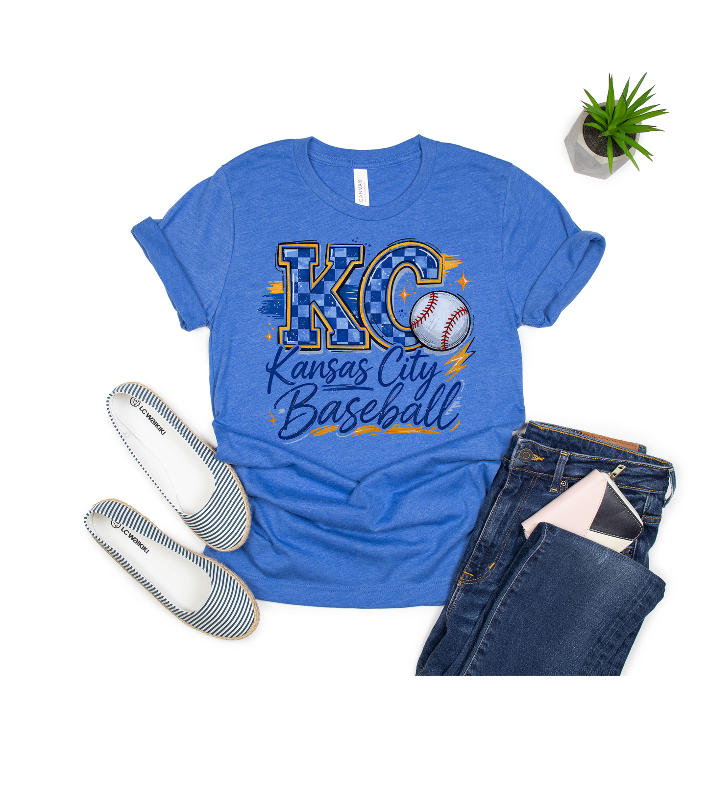 Kansas City Baseball Checkered T-shirt