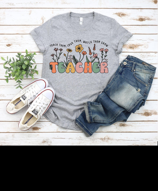 Retro Floral Teacher, Boho Teacher Appreciation T-shirt